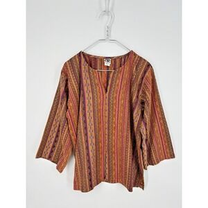 Carol Turner Blouse Small Orange Chenille Textured Artsy Boho Lagenlook CTC